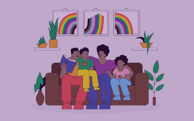 Two gay men with their family