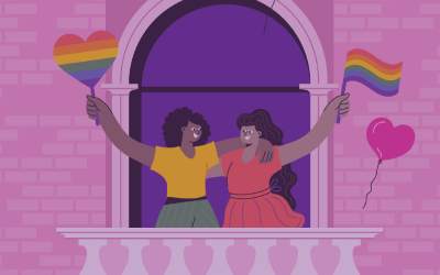 lesbian couple on balcony