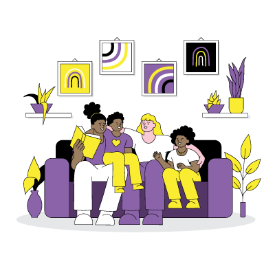 Non-binary couple with family illustration